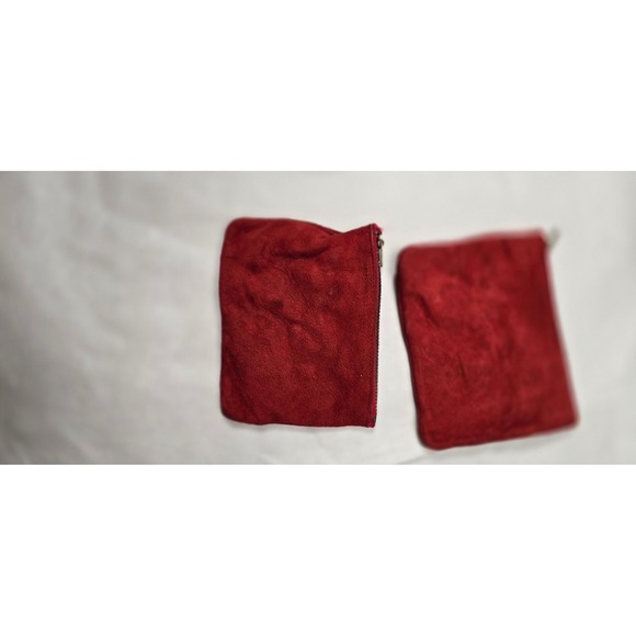 Unbranded Handbags - Set of 2 Red Suede Zipper Pouches Gold Snap Hardware Travel Jewelry Coin Bags